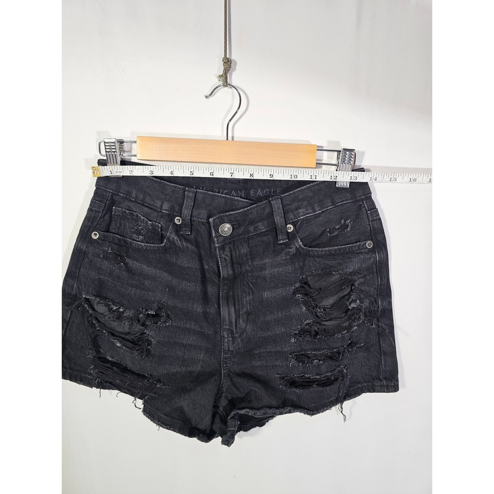 Classic Grundge Distressed Crossover American Eagle Denim Shorts Womens 2 Black - Picture 6 of 9